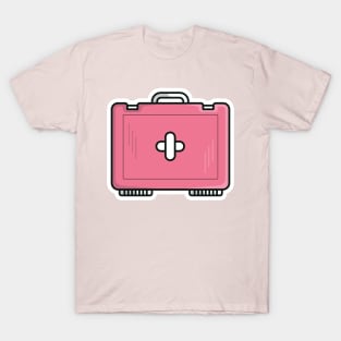 Medical First Aid Kit Sticker vector illustration. Health and medical diagnostics icon concept. Medical equipment, First aid storage, doctor's case sticker design logo with shadow. T-Shirt